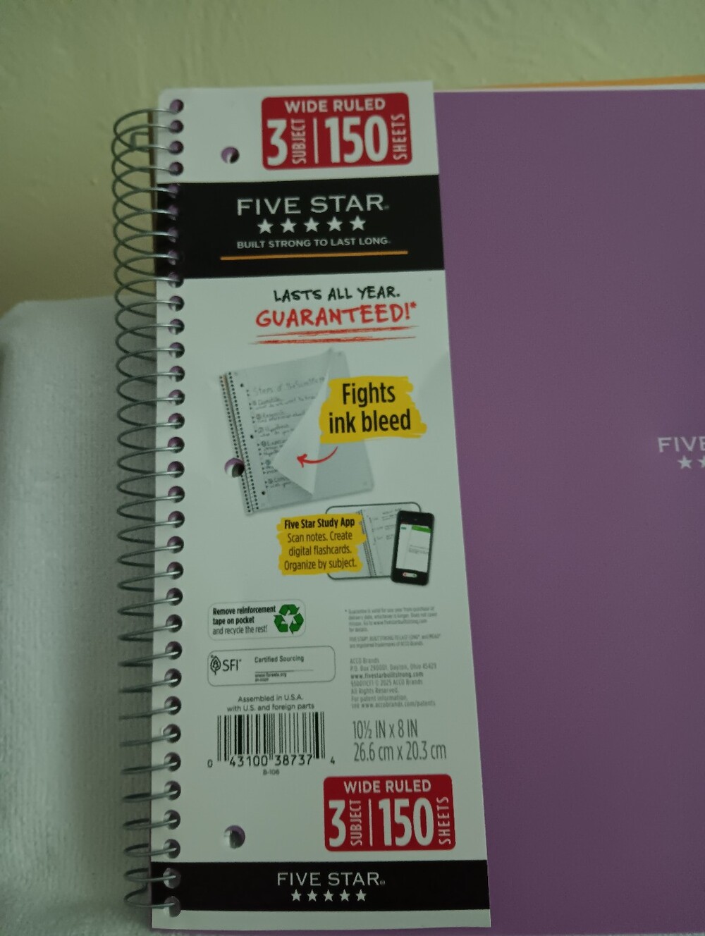 Five-Star 3 Subject Purple Notebook - Picture 4 of 7